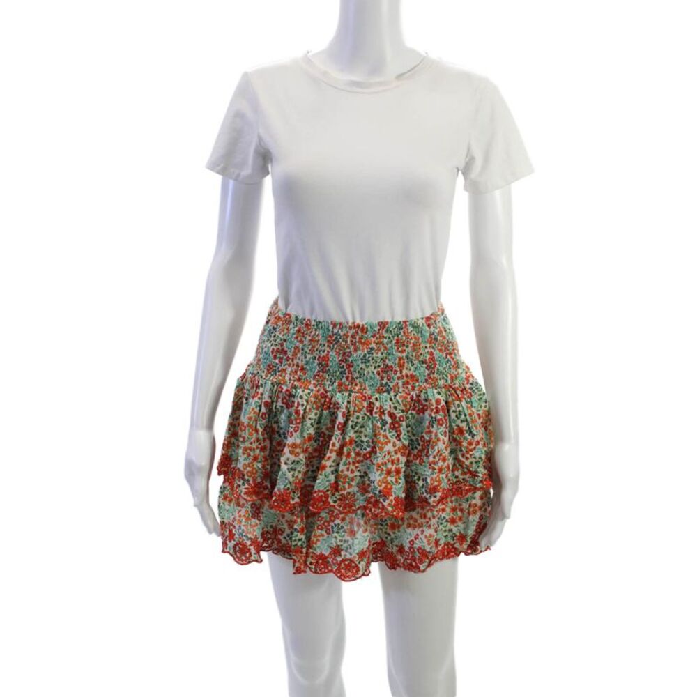 Lara Ethnics Womens Peasant Mini Skirt Green 100% Cotton Size One Size